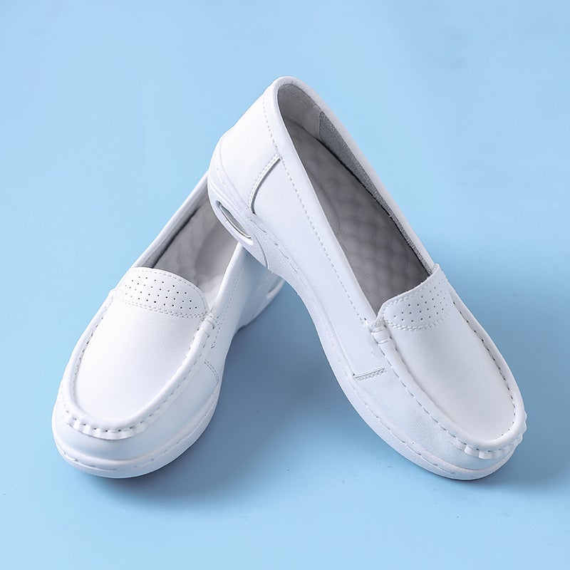 Nurse Shoes Leather Air Cushion Soft Bottom Breathable Hospital White Work Shoes Ladies A Generation Of Hair - Image 1