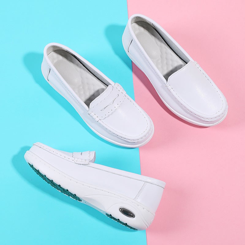 Nurse Shoes Leather Air Cushion Soft Bottom Breathable Hospital White Work Shoes Ladies A Generation Of Hair - Image 4