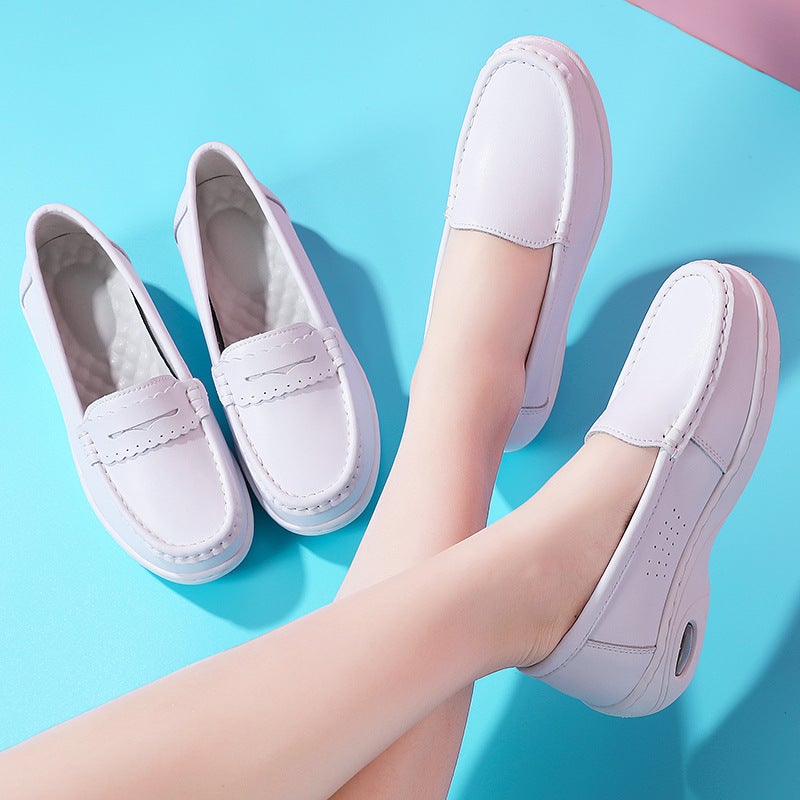 Nurse Shoes Leather Air Cushion Soft Bottom Breathable Hospital White Work Shoes Ladies A Generation Of Hair - Image 2