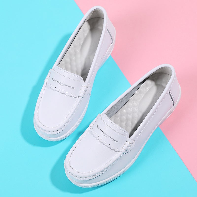 Nurse Shoes Leather Air Cushion Soft Bottom Breathable Hospital White Work Shoes Ladies A Generation Of Hair - Image 3