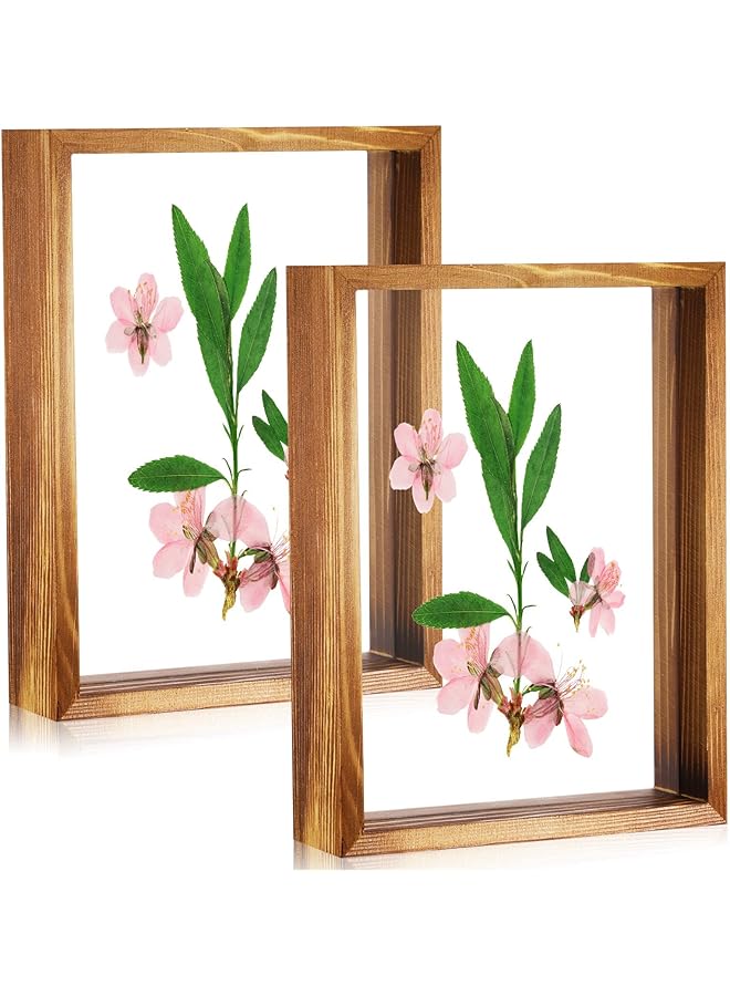 The Bros 2 Pcs Rustic Floating Frames, Pressed Flower Display Frames Double-sided Acrylic Frames Wooden Plant Specimen Frames Double-sided Photo Display Herbarium Specimen Frames for Desktop - Image 1
