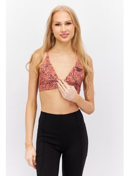 Reebok Women Printed Non Padded Sports Bra, Peach  - Image 1