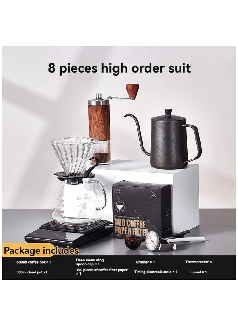 KADRAMA Portable V60 Coffee Tool Set, 8-Piece V60 Pour Over Coffee Set, Travel Drip Coffee Maker with Timing Scale/Bean Grinder/Coffee Pot/Coffee Filter/100 Piece Coffee Paper/Bean Spoon/Thermometer, Perfect Gift for Travelling & Camping  - Image 3