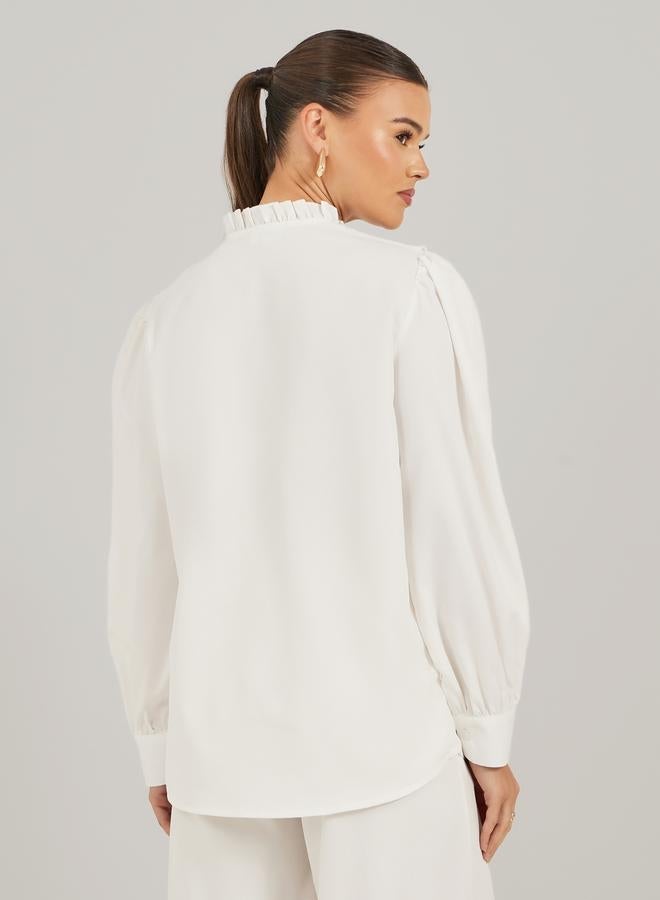 Take Two Floral Embroidered Balloon Sleeve Shirt With Ruffled Detail - Image 5