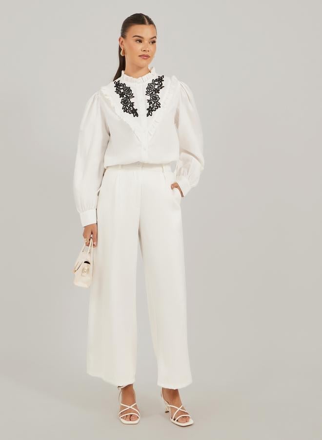 Take Two Floral Embroidered Balloon Sleeve Shirt With Ruffled Detail - Image 2