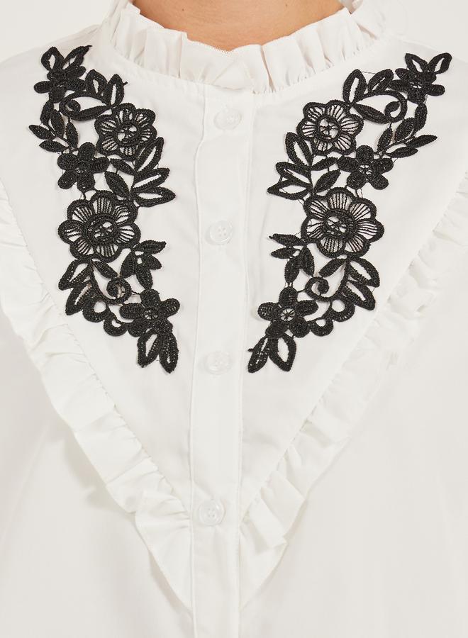 Take Two Floral Embroidered Balloon Sleeve Shirt With Ruffled Detail - Image 4