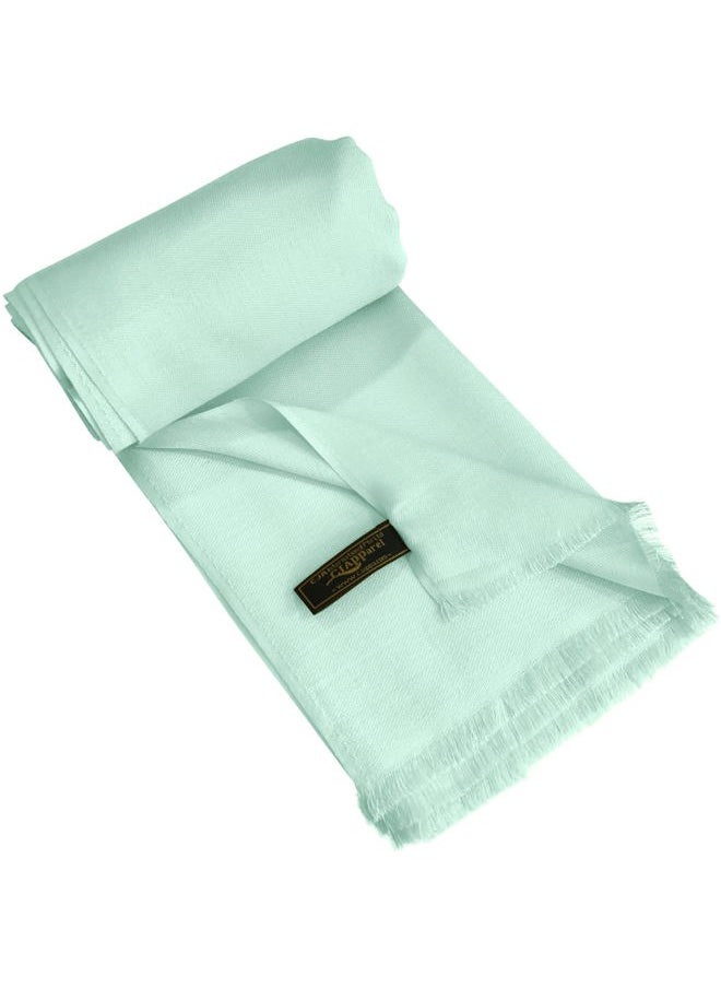 CJ Apparel - Baby Green Celeste Pale Cyan Sky Blue Solid Color Fringe Design Nepalese Shawl Seconds Scarf Wrap Stole Throw Head Wrap Pashmina Hand Made in Nepal NEW - Image 1