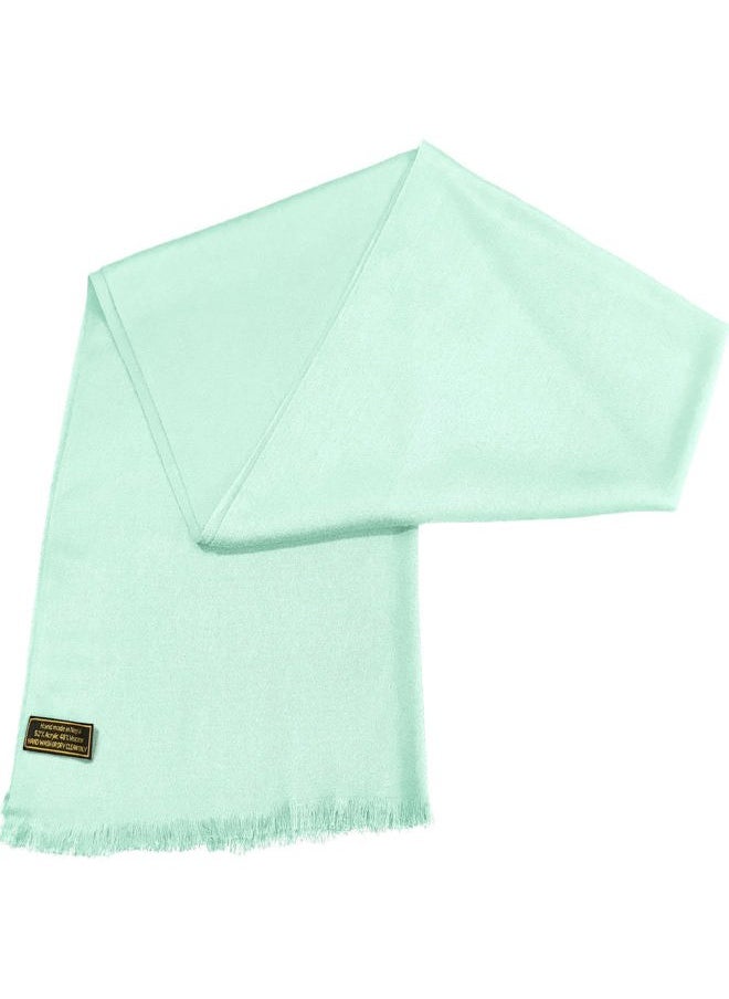 CJ Apparel - Baby Green Celeste Pale Cyan Sky Blue Solid Color Fringe Design Nepalese Shawl Seconds Scarf Wrap Stole Throw Head Wrap Pashmina Hand Made in Nepal NEW - Image 1
