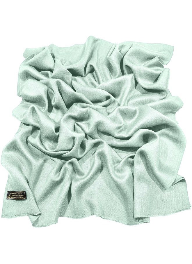 CJ Apparel - Baby Green Celeste Pale Cyan Sky Blue Solid Color Fringe Design Nepalese Shawl Seconds Scarf Wrap Stole Throw Head Wrap Pashmina Hand Made in Nepal NEW - Image 1