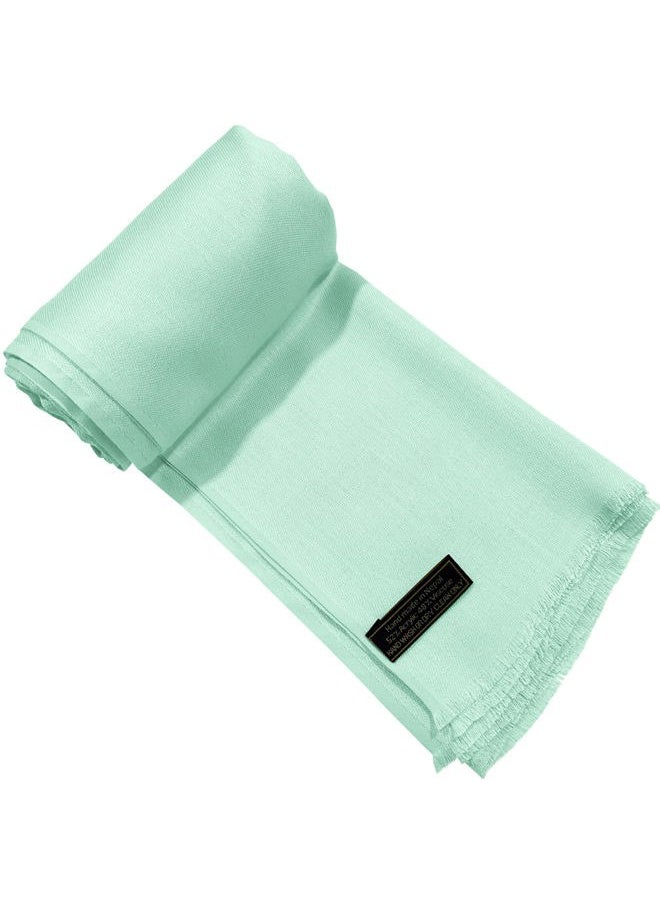 CJ Apparel - Baby Green Celeste Pale Cyan Sky Blue Solid Color Fringe Design Nepalese Shawl Seconds Scarf Wrap Stole Throw Head Wrap Pashmina Hand Made in Nepal NEW - Image 1