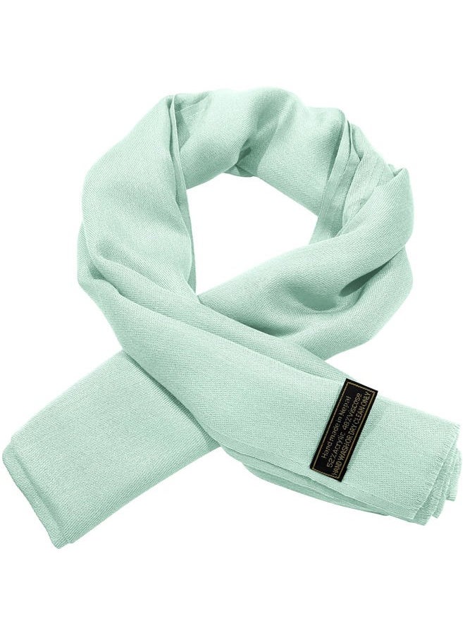 CJ Apparel - Baby Green Celeste Pale Cyan Sky Blue Solid Color Fringe Design Nepalese Shawl Seconds Scarf Wrap Stole Throw Head Wrap Pashmina Hand Made in Nepal NEW - Image 1