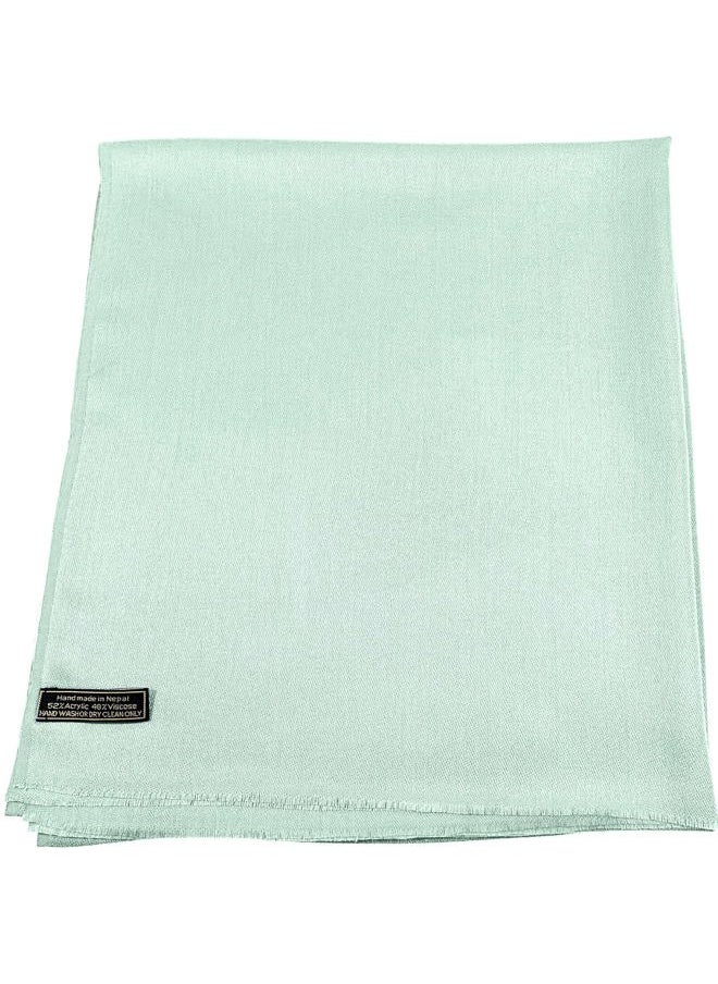 CJ Apparel - Baby Green Celeste Pale Cyan Sky Blue Solid Color Fringe Design Nepalese Shawl Seconds Scarf Wrap Stole Throw Head Wrap Pashmina Hand Made in Nepal NEW - Image 1