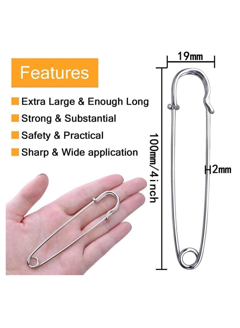 Premify Strong Safety Pins for Clothes, Large Safety Pins 4 Inch, 30 Pcs Heavy Duty Carpet Pins, 100mm Kilt Pins, Stainless Steel Large Safety Pins for Blankets Crafts Skirts Kilts Brooch Making - Image 2