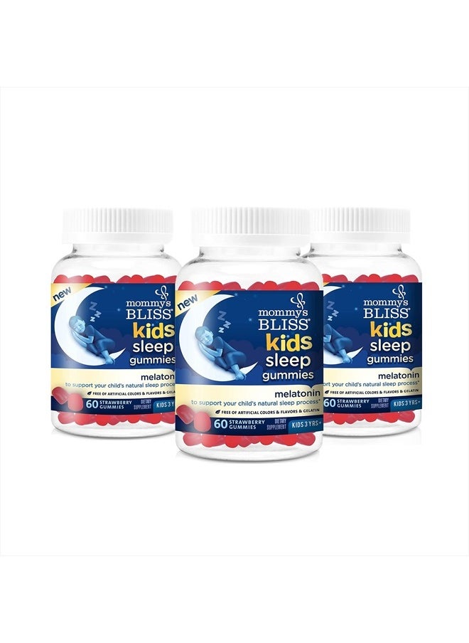 Mommy's Bliss Kids Sleep Gummies with Melatonin, Support Your Natural Sleep Process, Age 3 Years to Adults, Strawberry Flavor, 1G of Sugar, 60 Gummies (Pack of 3)  - Image 1