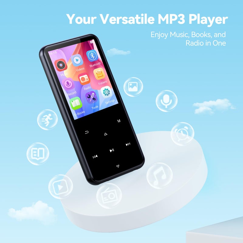 AGPTEK 64GB MP3 Player with Bluetooth, M3 2.4 inch Music Player with Speaker and FM Radio, Touch Buttons, Supports Up to 128GB(Black) - Image 2