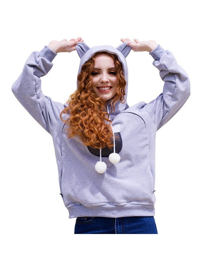 Alyc Pet Carrier Hoodie Cat Dog Pouch Holder Sweatshirt Large Pocket Pullover Shirt With Cat Ear For Women (Light Grey, XxLarge) - Image 1