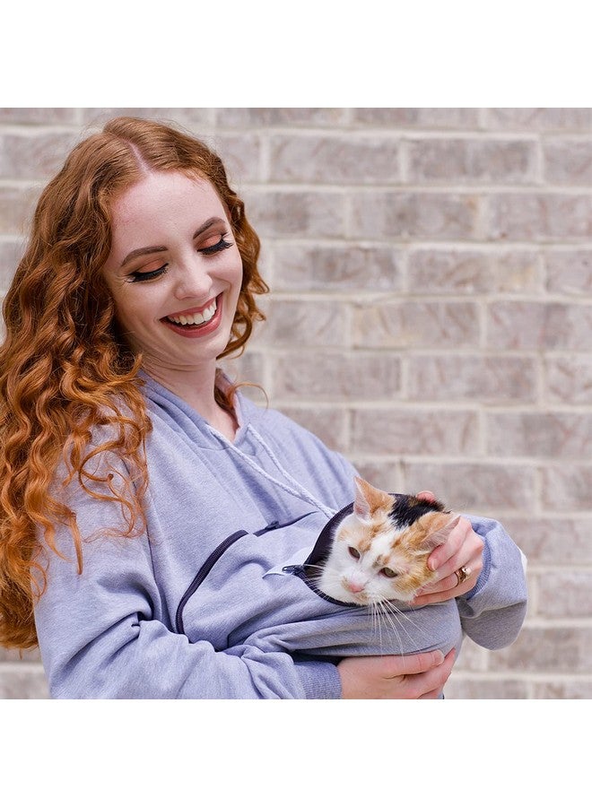Alyc Pet Carrier Hoodie Cat Dog Pouch Holder Sweatshirt Large Pocket Pullover Shirt With Cat Ear For Women (Light Grey, XxLarge) - Image 3