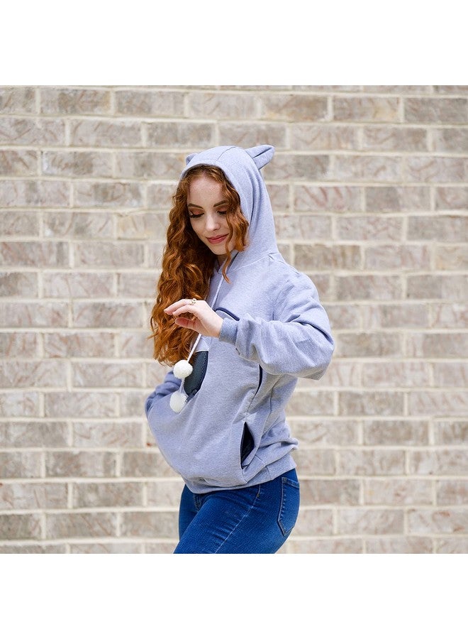 Alyc Pet Carrier Hoodie Cat Dog Pouch Holder Sweatshirt Large Pocket Pullover Shirt With Cat Ear For Women (Light Grey, XxLarge) - Image 5