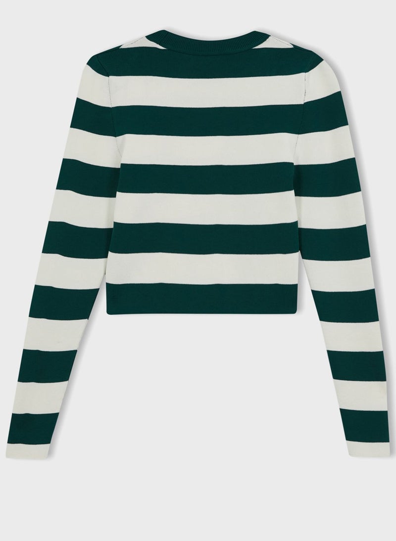 DeFacto Round Neck Striped Detail Sweater  - Image 2