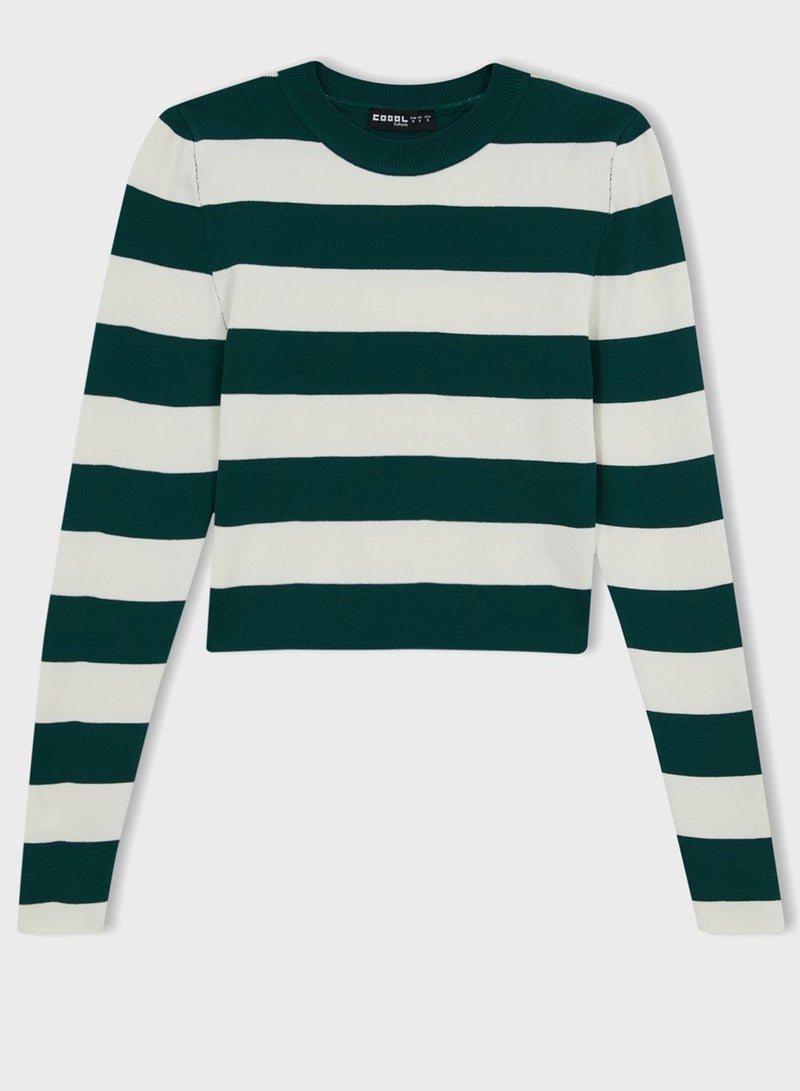 DeFacto Round Neck Striped Detail Sweater  - Image 1