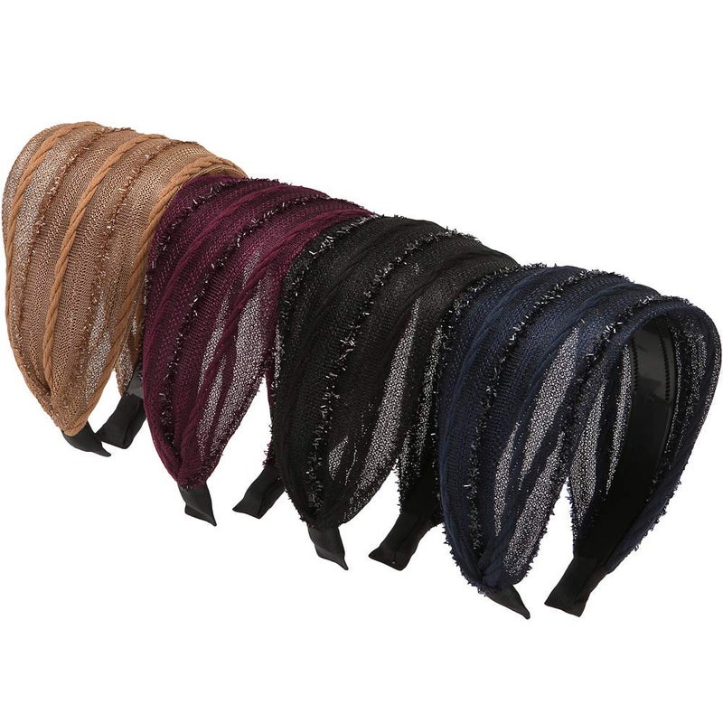 LONEEDY 4 Pack Wide Hard Headband with Teeth for Women Girlss Hair Band Pleated Cloth Fabric Hair Hoop Accessories Mixed colors C