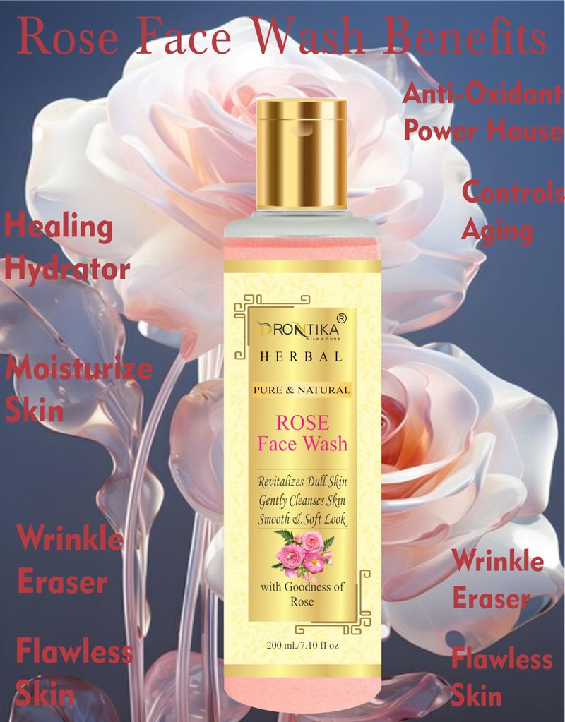 Drontika 100% Natural Rose Face Wash For Toned, Radiant, Glowing Skin - All Skin Types-200ML - Image 3