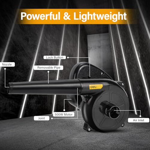 Deli DL-GF03-E1 500W Electric Air Blower 13000 RPM & 220V~240V with Switch Locking Blow Suction Dual Function for Home Office Car Pc Computer Garage Patio Garden Leaf Trash Cleaning (2.0 m3/min) - Image 2