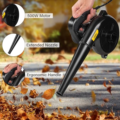 Deli DL-GF03-E1 500W Electric Air Blower 13000 RPM & 220V~240V with Switch Locking Blow Suction Dual Function for Home Office Car Pc Computer Garage Patio Garden Leaf Trash Cleaning (2.0 m3/min) - Image 3