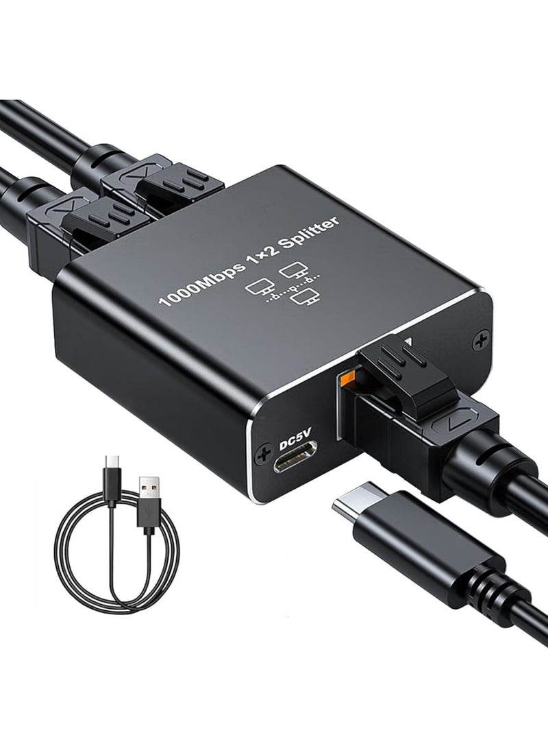 SOLARAE RJ45 Ethernet Splitter 1 to 2 Out, with USB Power Cable, RJ45 Internet Splitter Adapter 1000Mbps High Speed for Cat 5/5e/6/7/8 Cable, Support Two Devices Working Simultaneously - Image 1