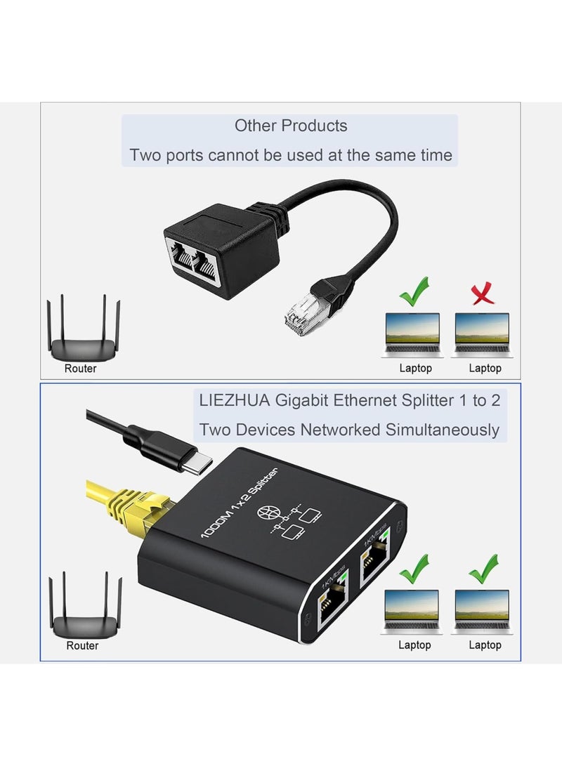 SOLARAE RJ45 Ethernet Splitter 1 to 2 Out, with USB Power Cable, RJ45 Internet Splitter Adapter 1000Mbps High Speed for Cat 5/5e/6/7/8 Cable, Support Two Devices Working Simultaneously - Image 5