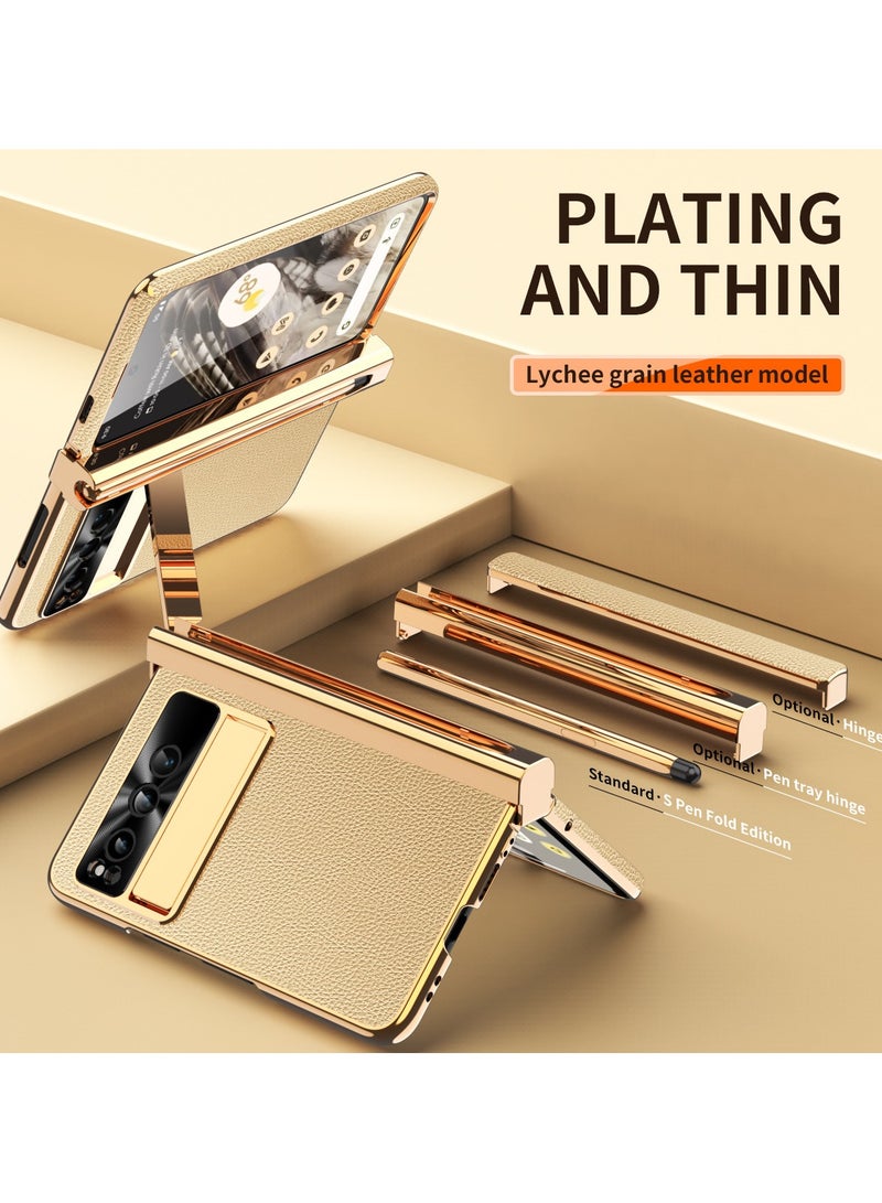 general Compatible with Google Pixel Fold phone case, suede leather electroplated stand with double hinges, pen case, film, and full-coverage protective case. Precisely tailored for comprehensive protection. - Image 2