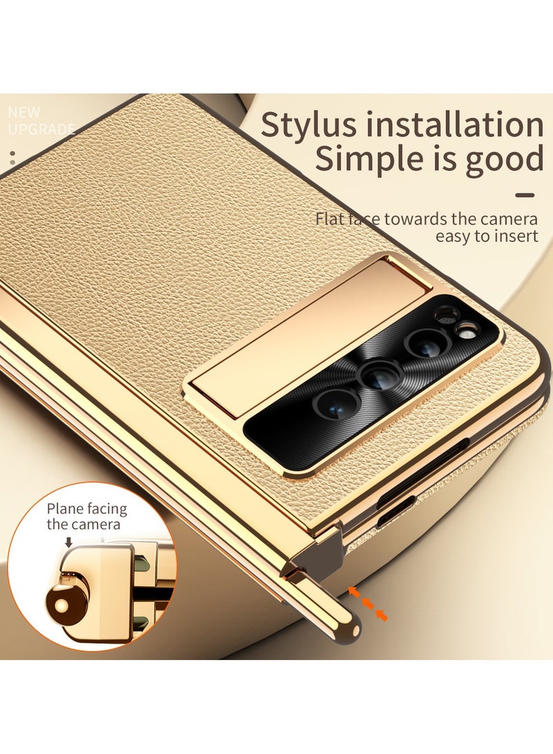 general Compatible with Google Pixel Fold phone case, suede leather electroplated stand with double hinges, pen case, film, and full-coverage protective case. Precisely tailored for comprehensive protection. - Image 4