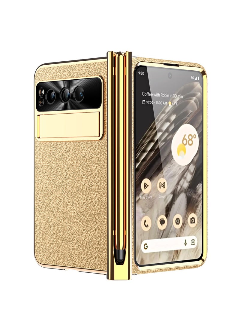 general Compatible with Google Pixel Fold phone case, suede leather electroplated stand with double hinges, pen case, film, and full-coverage protective case. Precisely tailored for comprehensive protection. - Image 1