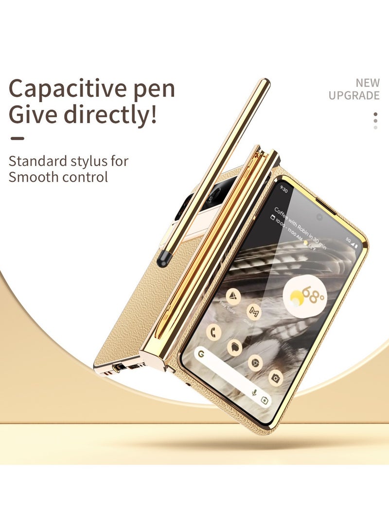 general Compatible with Google Pixel Fold phone case, suede leather electroplated stand with double hinges, pen case, film, and full-coverage protective case. Precisely tailored for comprehensive protection. - Image 3