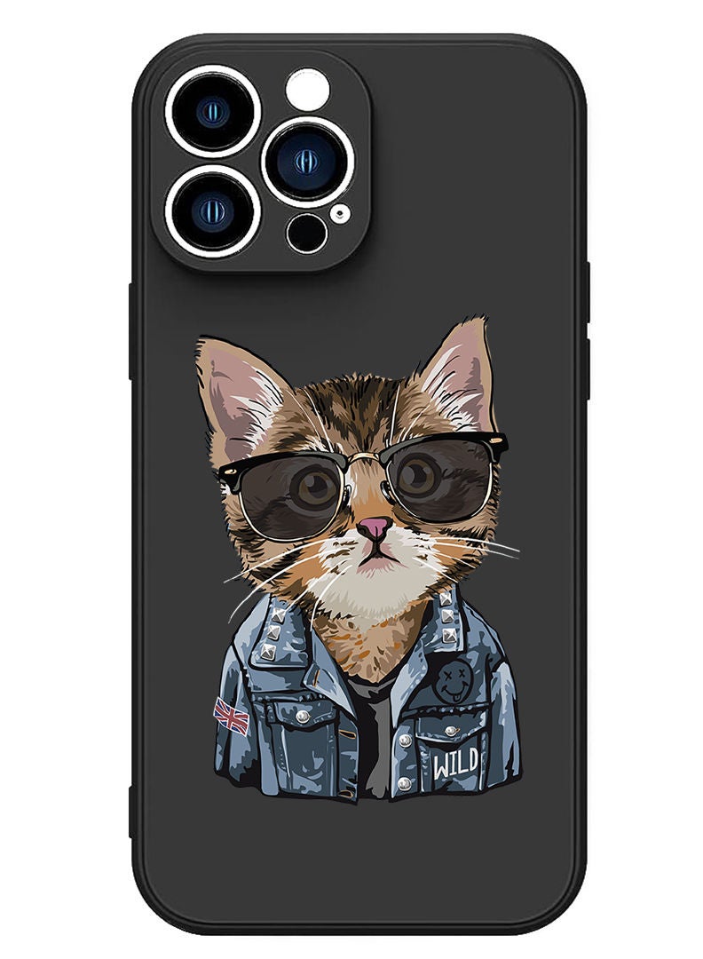 Theodor جراب حماية رفيع من السيليكون السائل مع حماية كاملة للجسم مضاد للخدش ومضاد للصدمات لهاتف iPhone 12 Pro Max أسود - swag cat - Image 1