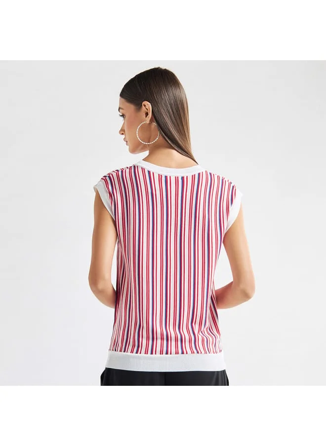 Splash FAV Striped Sleeveless Top with Round Neck