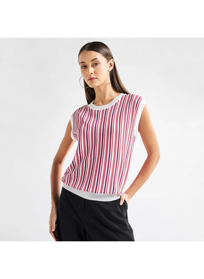 FAV Striped Sleeveless Top with Round Neck