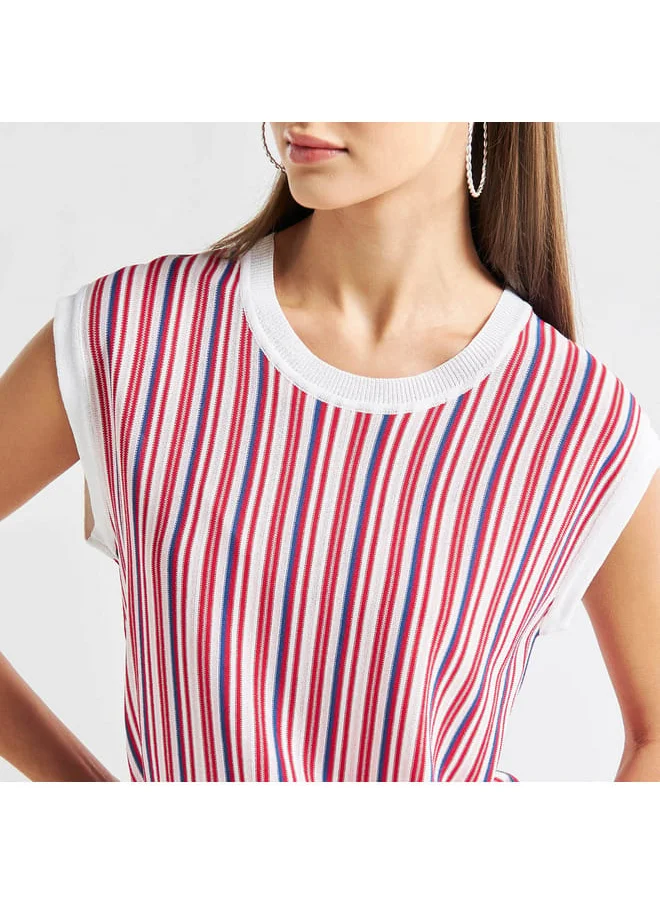 Splash FAV Striped Sleeveless Top with Round Neck