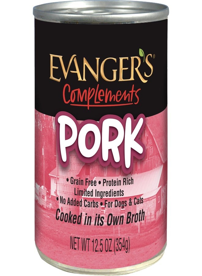 Evanger's Complements Grain Free Pork for Dogs & Cats – 12 Count, 12.5 oz Each – Single Protein, Grain & Gluten Free, Limited Ingredients, Nutrient-Rich Broth – Wet Dog & Cat Food - Image 1