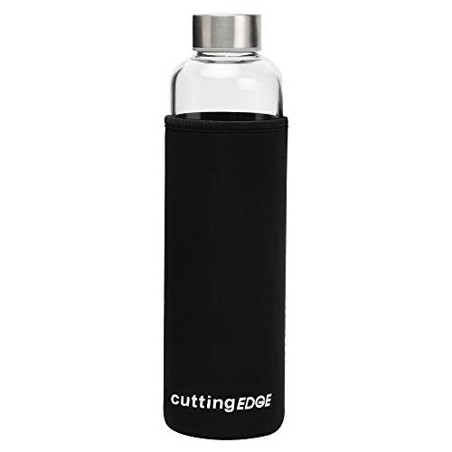 Cutting EDGE 500ml Borosilicate Round Glass Water Bottle Set of 1 with Black Portable Carrying Sleeve for School, Home, Office, Travel, Sport, Yoga, Gym, Hot, Cold Drinks - Image 1