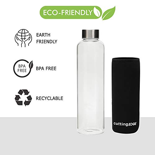 Cutting EDGE 500ml Borosilicate Round Glass Water Bottle Set of 1 with Black Portable Carrying Sleeve for School, Home, Office, Travel, Sport, Yoga, Gym, Hot, Cold Drinks - Image 2
