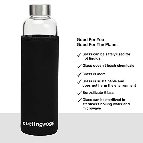 Cutting EDGE 500ml Borosilicate Round Glass Water Bottle Set of 1 with Black Portable Carrying Sleeve for School, Home, Office, Travel, Sport, Yoga, Gym, Hot, Cold Drinks - Image 5
