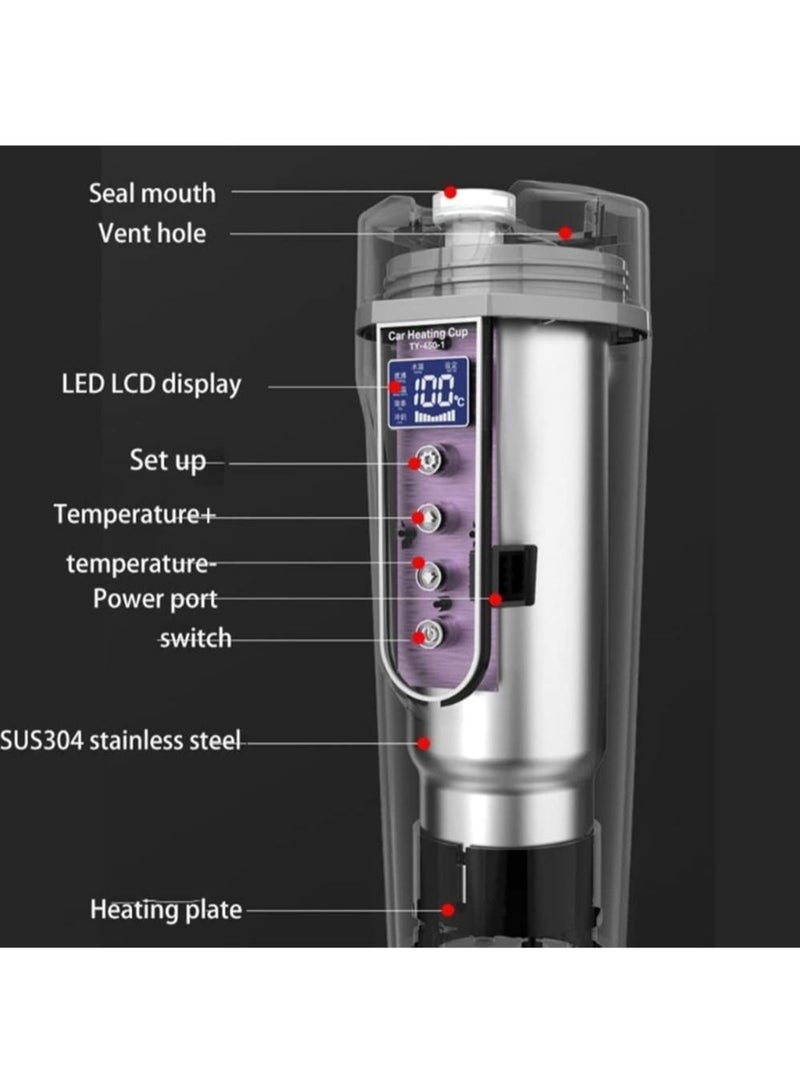 Meiyilan Portable Car Heating Cup Stainless Steel Water Warmer Bottle Insulation Cup Car Kettle Coffee Mug LCD Display Temperature for Vehicle Trucks - Image 2