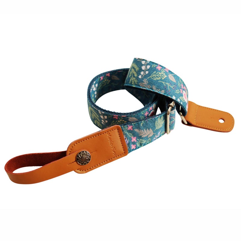 MUSIC FIRST Original Design Vintage “Dawn Fog Garden” Soft Muslin & Genuine Leather Ukulele Strap Ukulele Shoulder Strap With a MUSIC FIRST Genuine Leather Strap Locker - Image 2