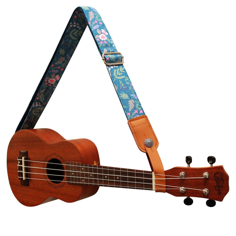 MUSIC FIRST Original Design Vintage “Dawn Fog Garden” Soft Muslin & Genuine Leather Ukulele Strap Ukulele Shoulder Strap With a MUSIC FIRST Genuine Leather Strap Locker - Image 3