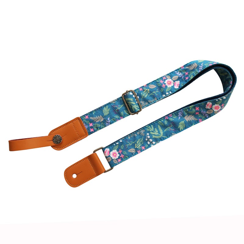 MUSIC FIRST Original Design Vintage “Dawn Fog Garden” Soft Muslin & Genuine Leather Ukulele Strap Ukulele Shoulder Strap With a MUSIC FIRST Genuine Leather Strap Locker - Image 4