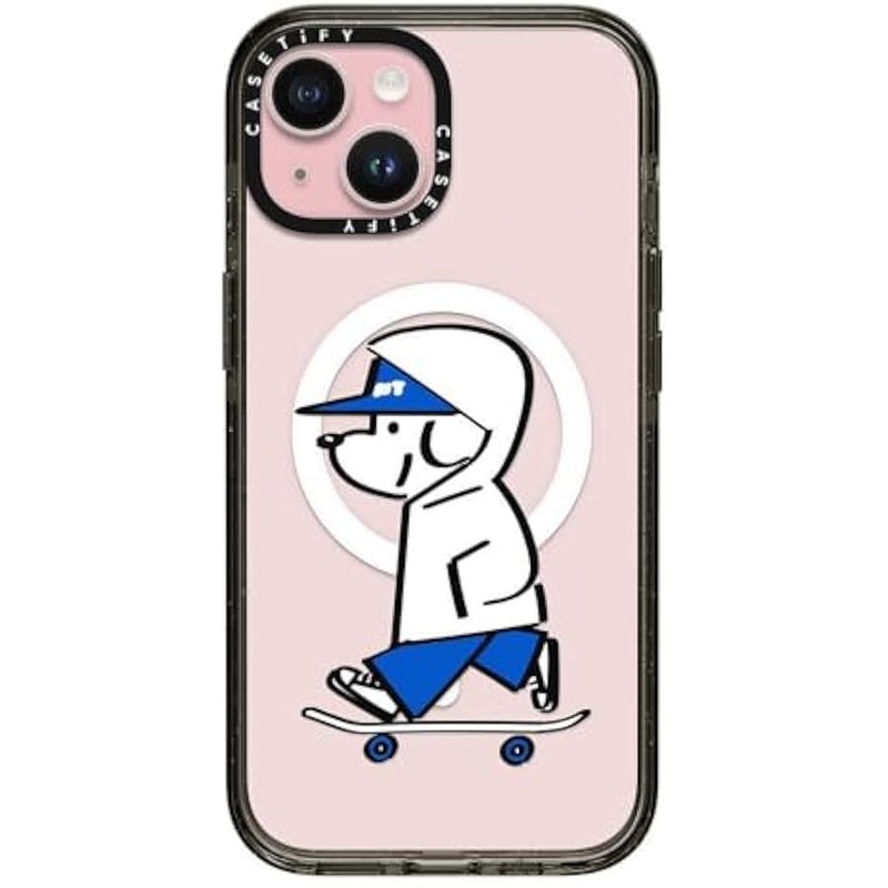 كاستيفي CASETiFY Impact Case for iPhone 15 【8.2ft 4X Military Grade Drop Protection/Compatible with Magsafe】 - Skater John -Hello My Friend 04 - Clear Black - Image 1