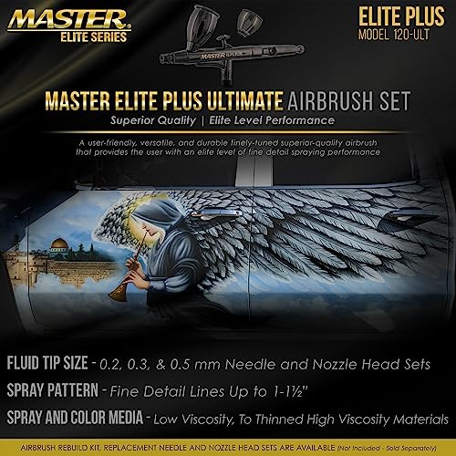 Master Airbrush Master Elite Plus Ultimate Airbrush Set, Model 120 - Elite Level Spray Performance Dual-Action Gravity Feed Airbrush Kit with 3 Tips 0.2, 0.3 and 0.5 mm, 2 Cups, Filter, Case - Auto Art Cake Hobby - Image 4