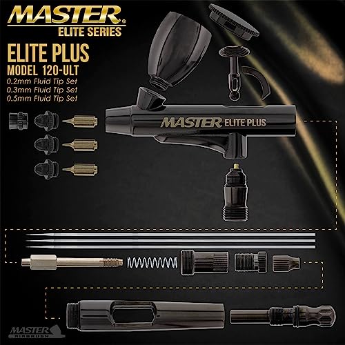 Master Airbrush Master Elite Plus Ultimate Airbrush Set, Model 120 - Elite Level Spray Performance Dual-Action Gravity Feed Airbrush Kit with 3 Tips 0.2, 0.3 and 0.5 mm, 2 Cups, Filter, Case - Auto Art Cake Hobby - Image 3