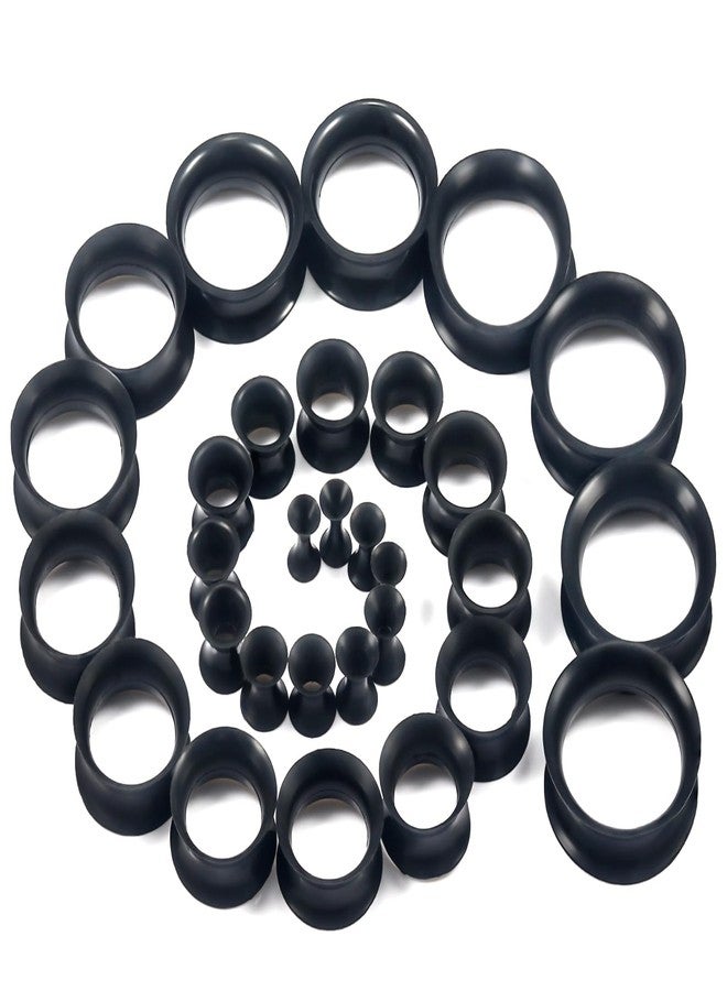 Cisyozi 10G-25mm Black Silicone Ear Gauges Tunnels Plugs Earrings for Ear Stretching Kit Thin Soft Plastic Rubber Tunnel Plug Stretcher Stretch Double Flared Gauges Plugs Gage Gauging Kit Women Men - Image 1